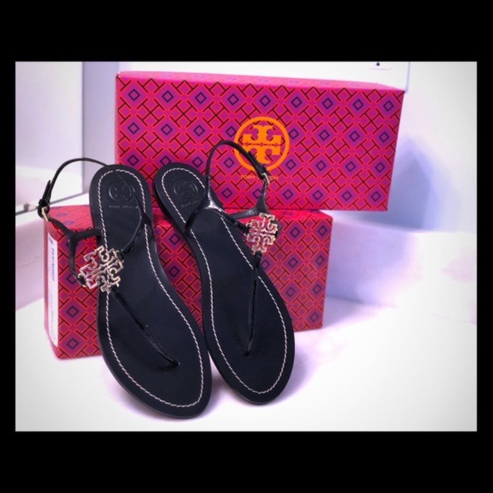 Tory Burch Black Sandal with monogram NWOT